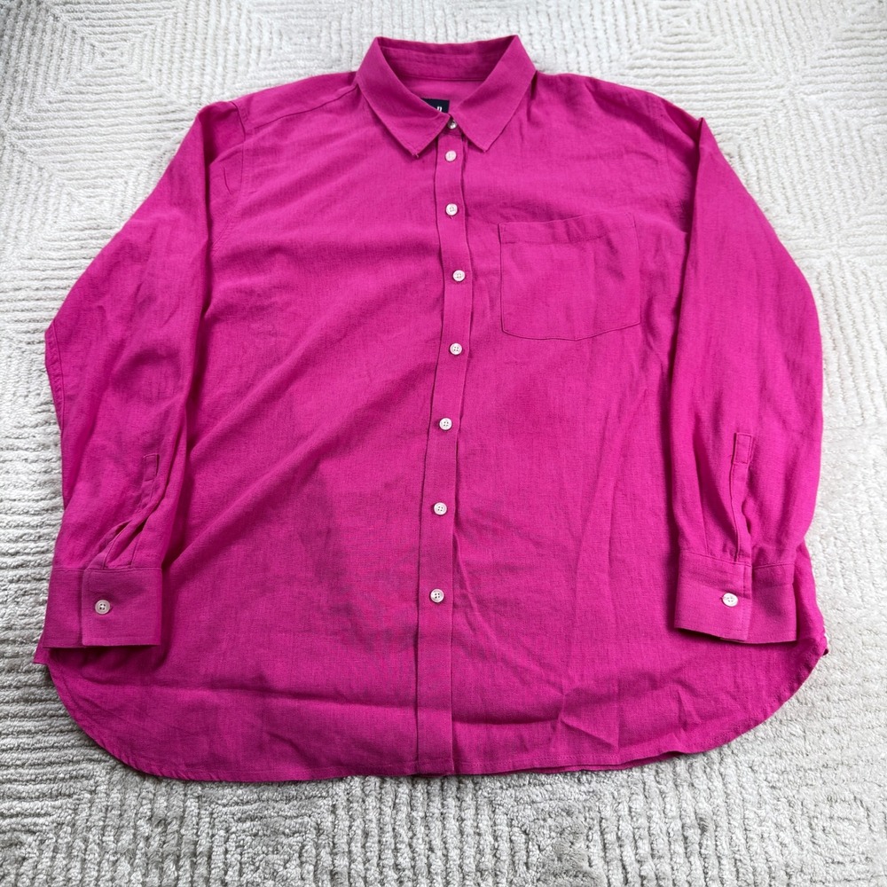 GAP Button Shirt Womens XL Magenta Pink Linen Blend Coastal Minimalist Preppy